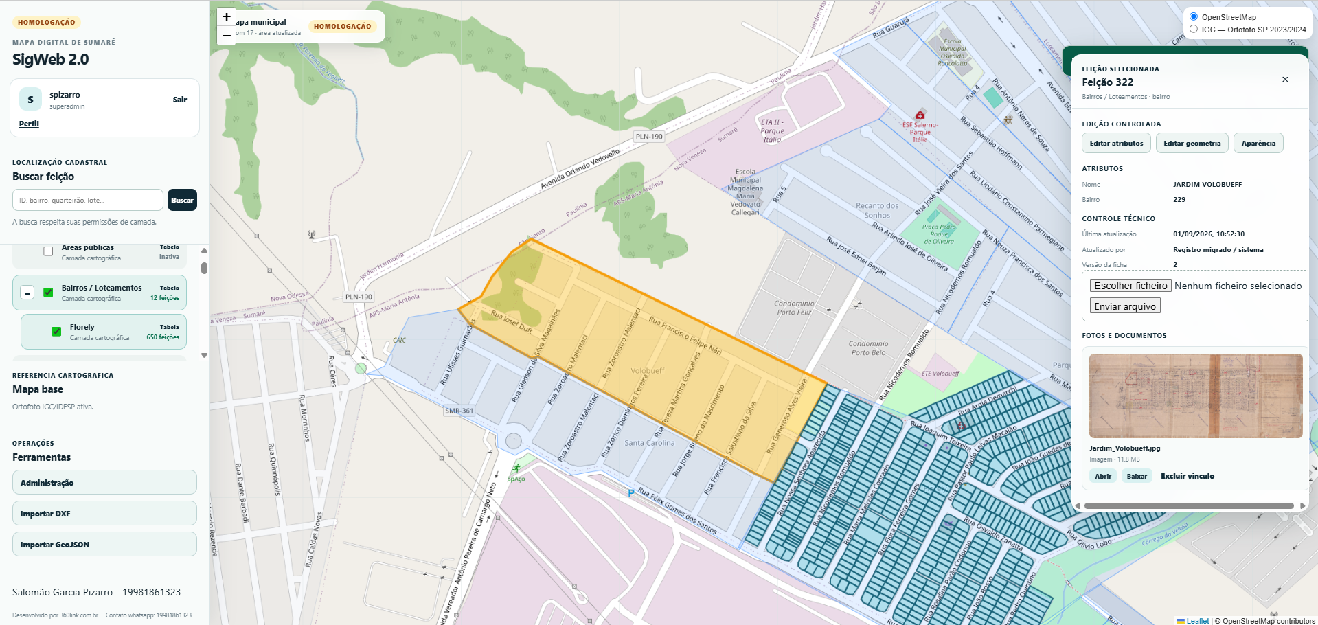 Bairro Jardim Volobueff selecionado no mapa cadastral